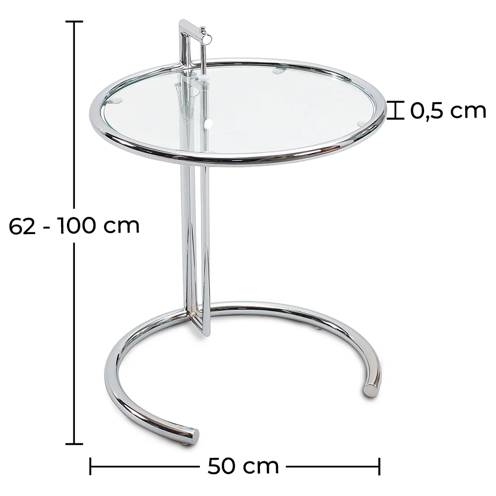 Verstellbarer runder Beistelltisch - Glas und Stahl - Lake image 10