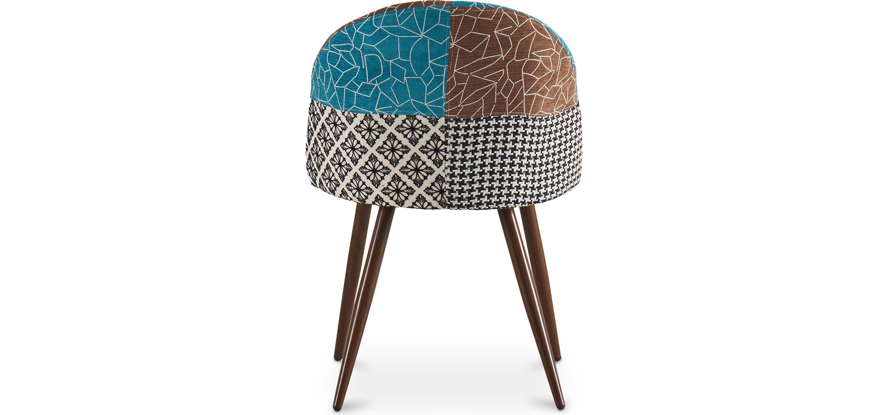 Esszimmerstuhl Patchwork gepolstert im Scandi Retro Design mit dunklen