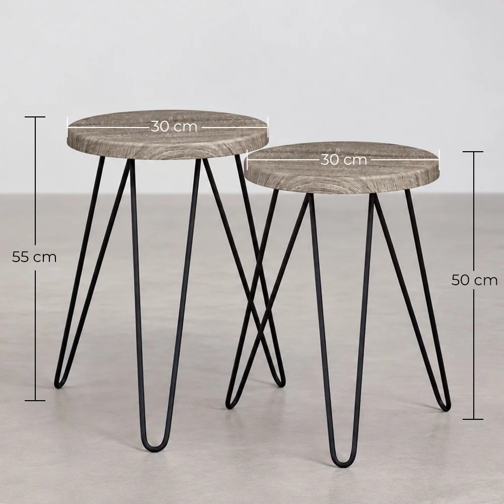Set aus 2 Beistelltischen - Industriedesign - Holz und Metall - Hairpin image 10