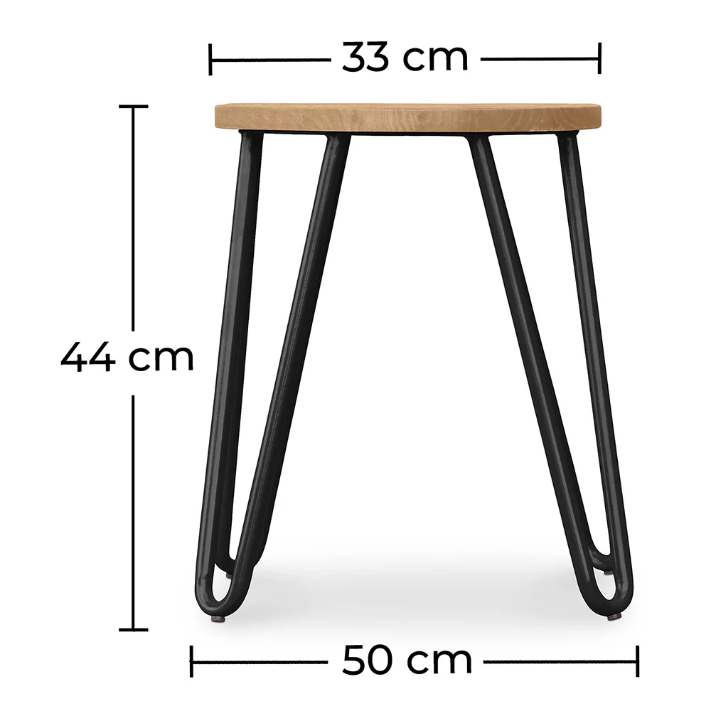 Runder Barhocker - Industriedesign - Holz & Stahl - 44cm - Hairpin image 10