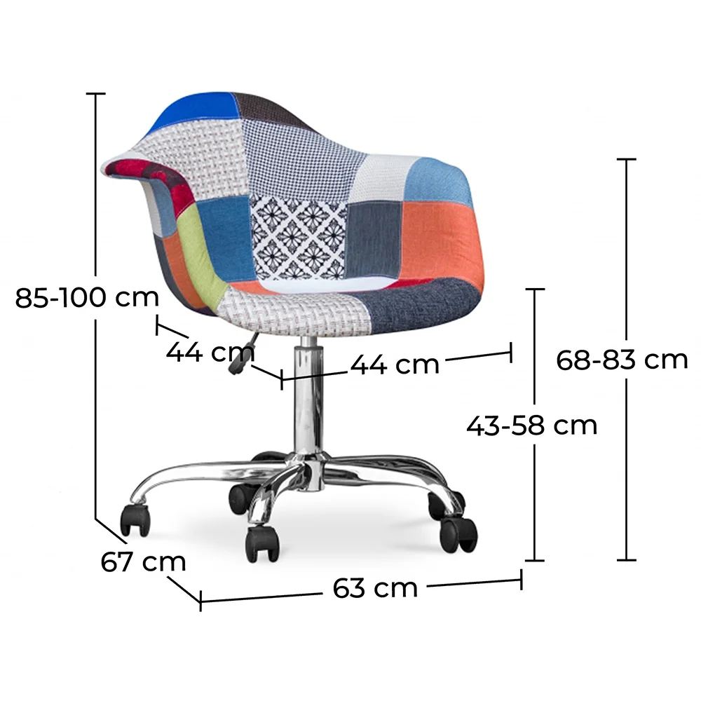 Bürostuhl mit Armlehnen - Schreibtischstuhl mit Rollen - Bezogen mit Patchwork - Pixi image 10