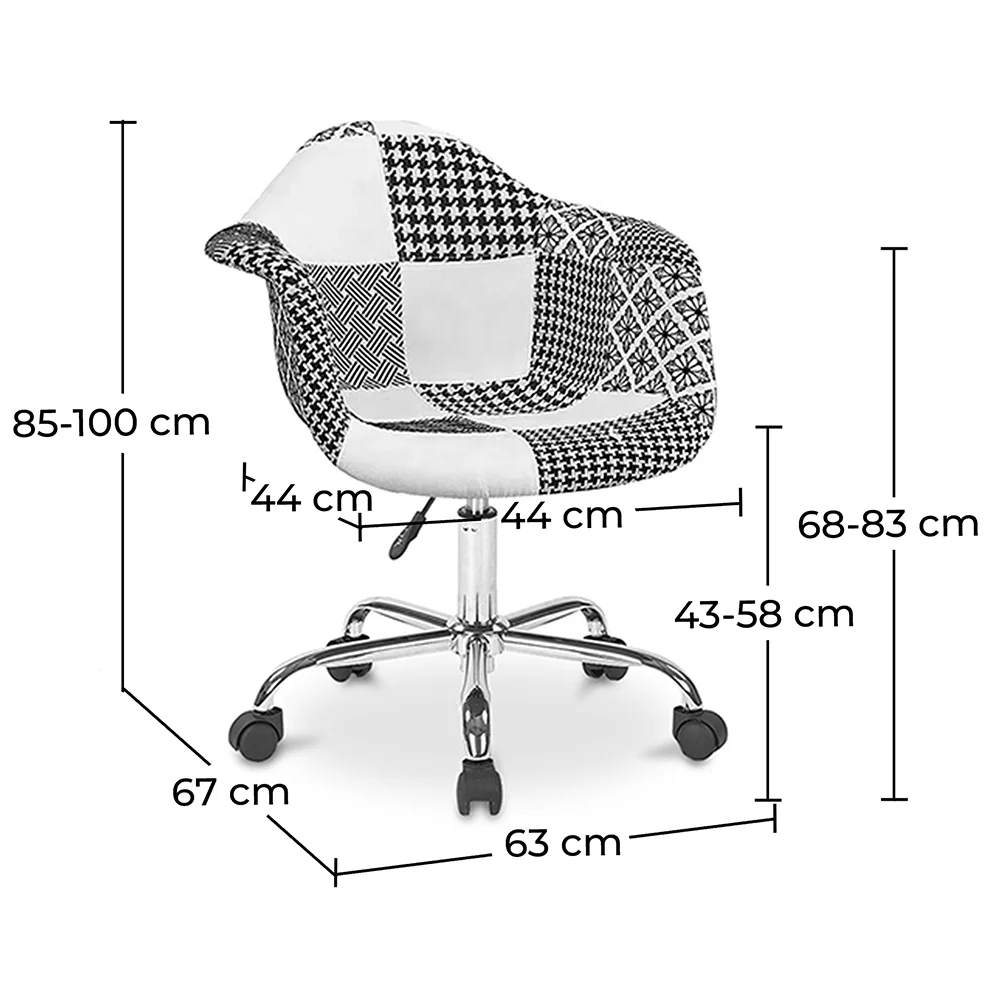 Bürostuhl mit Armlehnen - Schreibtischstuhl mit Rollen - Gepolstert in schwarz-weißem Patchwork - Denisse - Weston image 10
