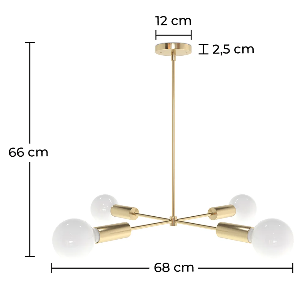 Deckenlampe in Gold - Design-Pendelleuchte - 4 Arme - Retan image 10