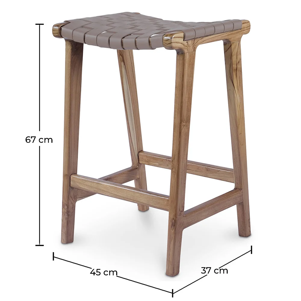 Holzhocker - Boho Bali Design - Leder - Recia image 10