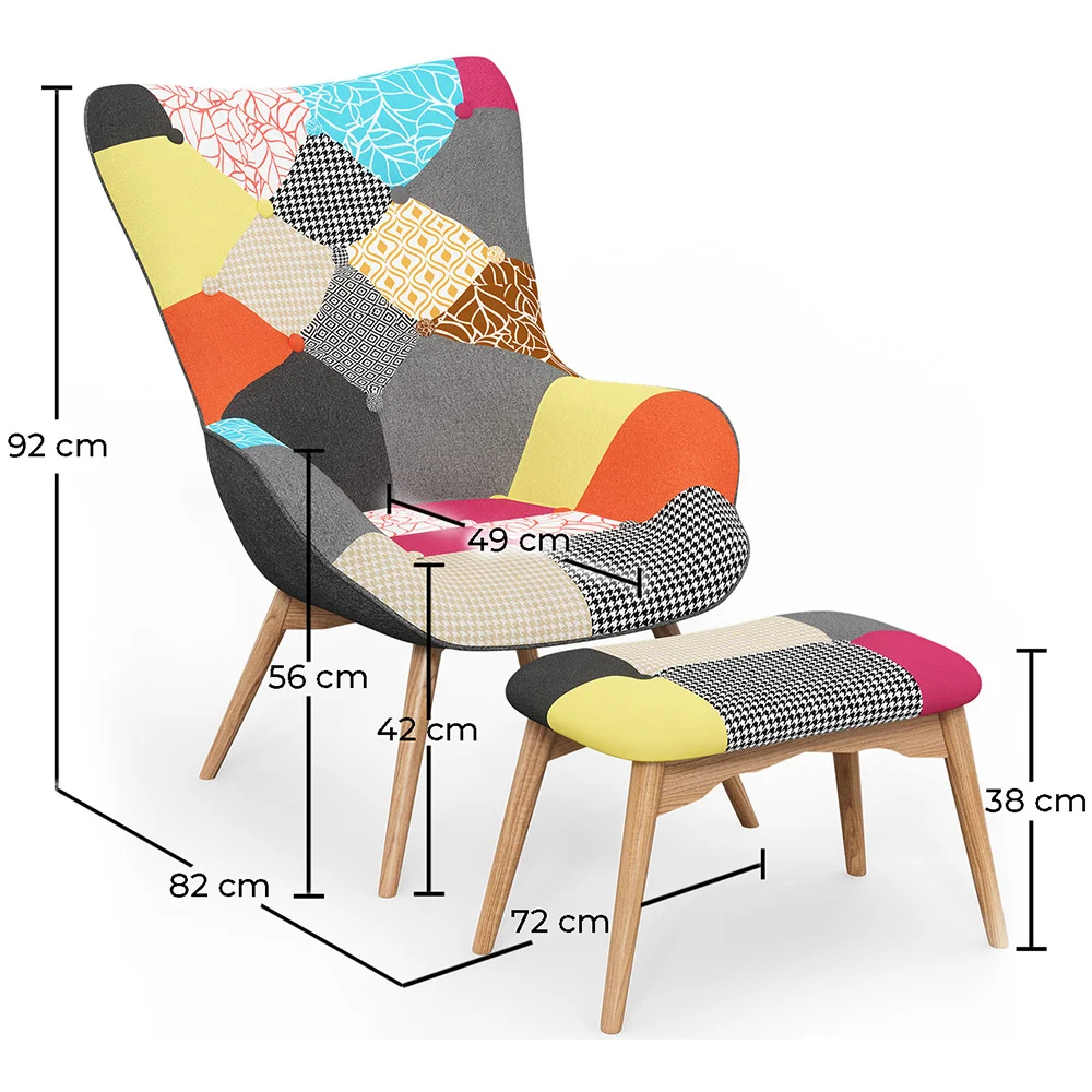 Sessel mit Fußstütze - Bezug aus Patchwork-Stoff - Kontur image 10
