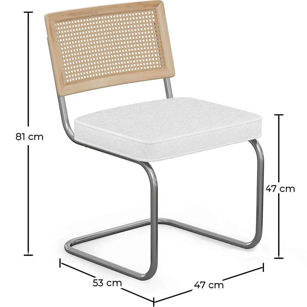 Esszimmerstuhl mit Armlehnen - gepolstert in Bouclé-Stoff - Holz und Rattan - Birey image 10
