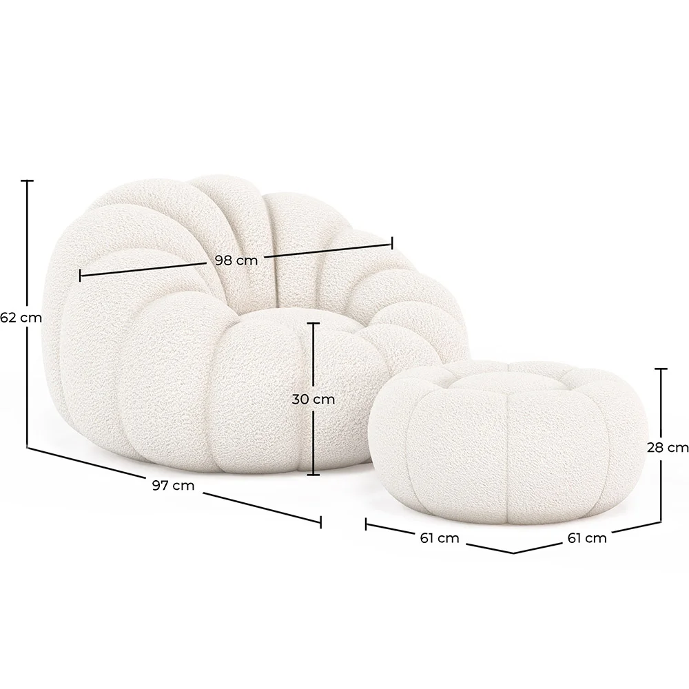 Gepolsterter Sitzsack-Sessel - Weißer Bouclé - Rubi image 10
