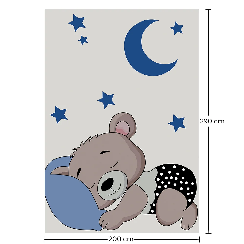 Großer Kinderteppich mit Schlafendem Bär Motiv - Blau und Grau (290x200 cm) - Hercai image 10