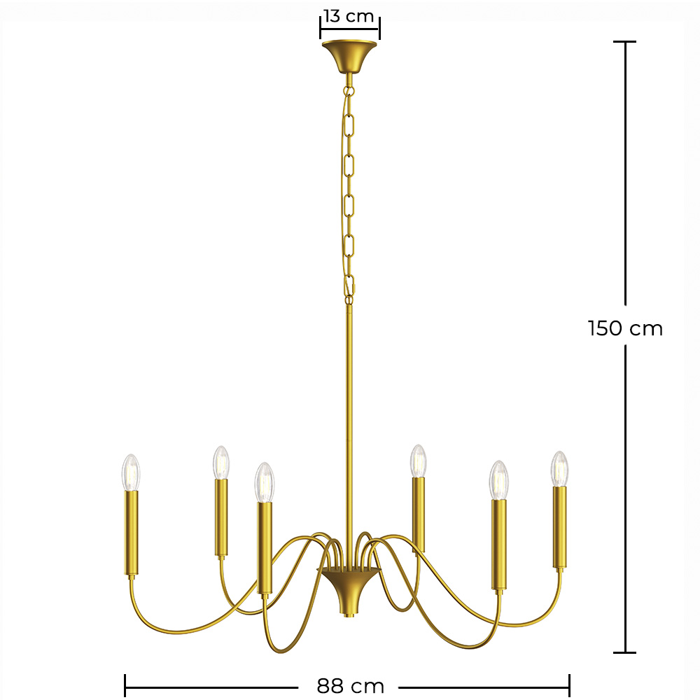Goldene Pendelleuchte mit 6 Armen – Moderner Kronleuchterstil aus Metall - Vintessa image 10