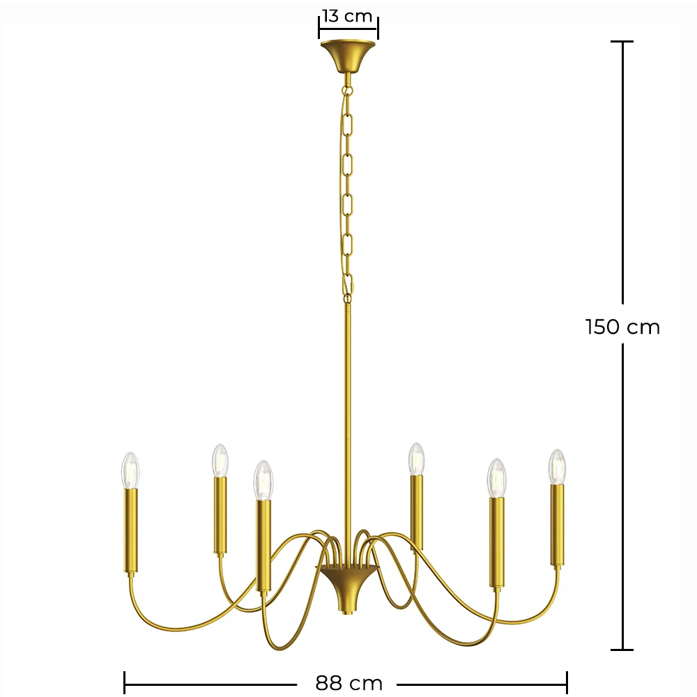 Goldene Pendelleuchte mit 6 Armen – Moderner Kronleuchterstil aus Metall - Vintessa image 10