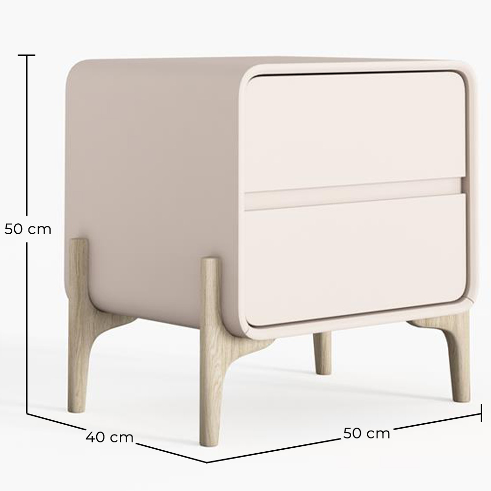 Nachttisch scandi modern bezogen in Kunstleder mit 2 Schubladen und Füße aus natürlichem Holz - Bennis image 10