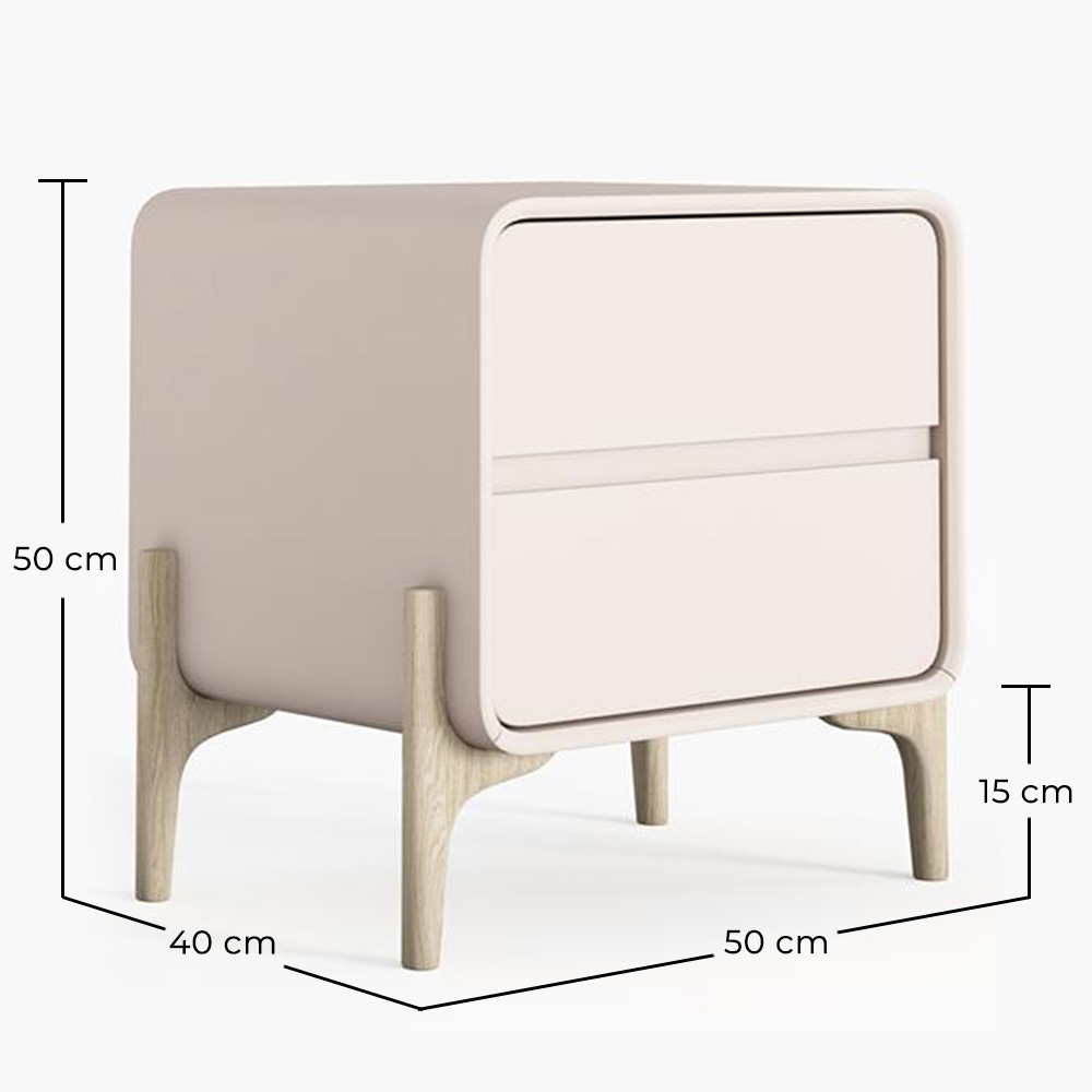Nachttisch scandi modern bezogen in Kunstleder mit 2 Schubladen und Füße aus natürlichem Holz - Bennis image 10