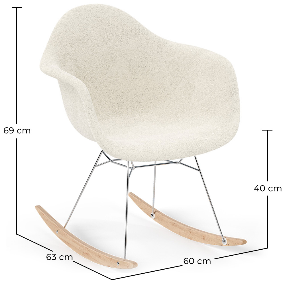 Schaukelstuhl Bouclé mit Armlehnen – Skandinavisches Design mit Stahl und Holz - Nordika image 10