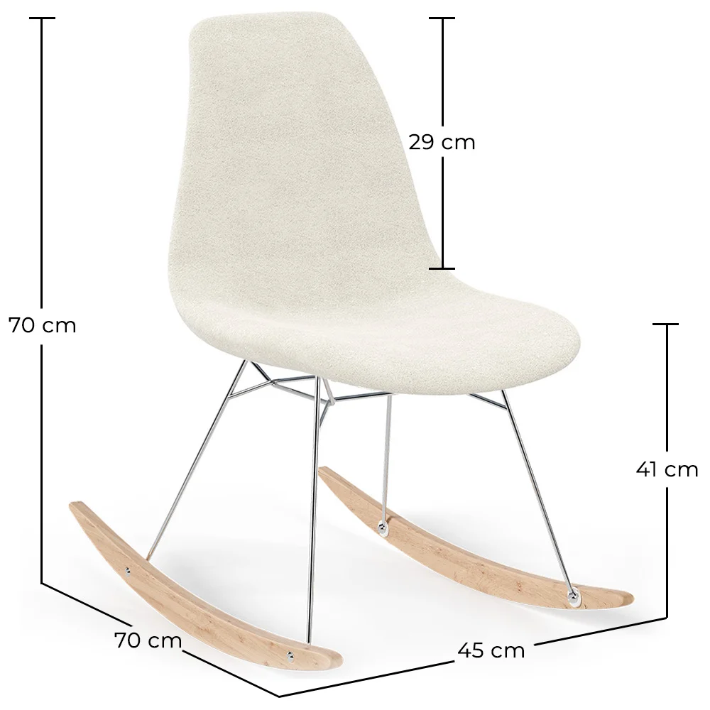 Schaukelstuhl Minimalistischer Bouclé – Nordischer Stil mit Holz- und Stahlbasis - Skögur image 10