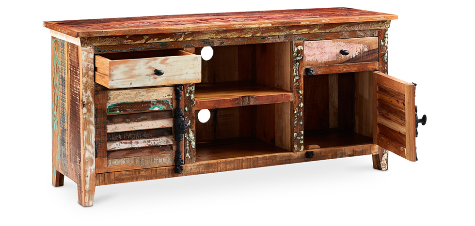 Vintage Große recycelte Fernsehmöbel aus Holz - Seaside