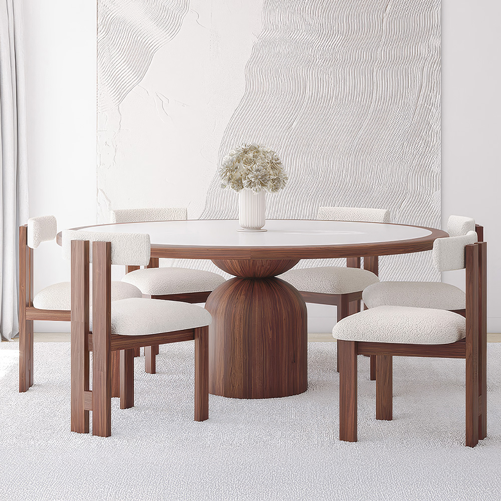 Runder Esstisch-Set mit 6 Holzstühlen - Minimalistisches Design - Ivette