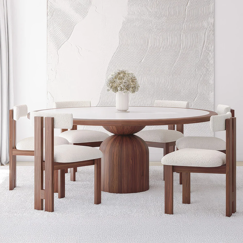 Runder Esstisch-Set mit 6 Holzstühlen - Minimalistisches Design - Ivette