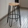 Runder Hocker - Industriedesign - Holz & Metall - 66cm - Hairpin image 7
