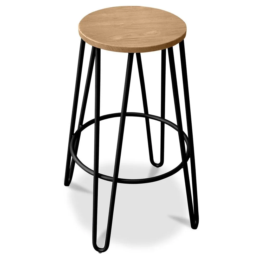 Runder Hocker - Industriedesign - Holz & Metall - 66cm - Hairpin image 8