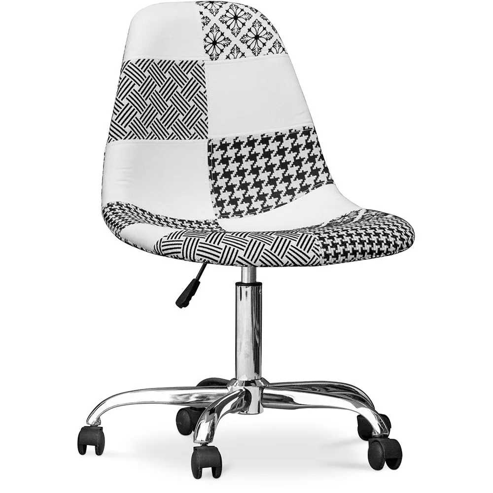 Bürostuhl mit Rollen - Schreibtischstuhl gepolstert in schwarz-weißem Patchwork - Denisse image 8