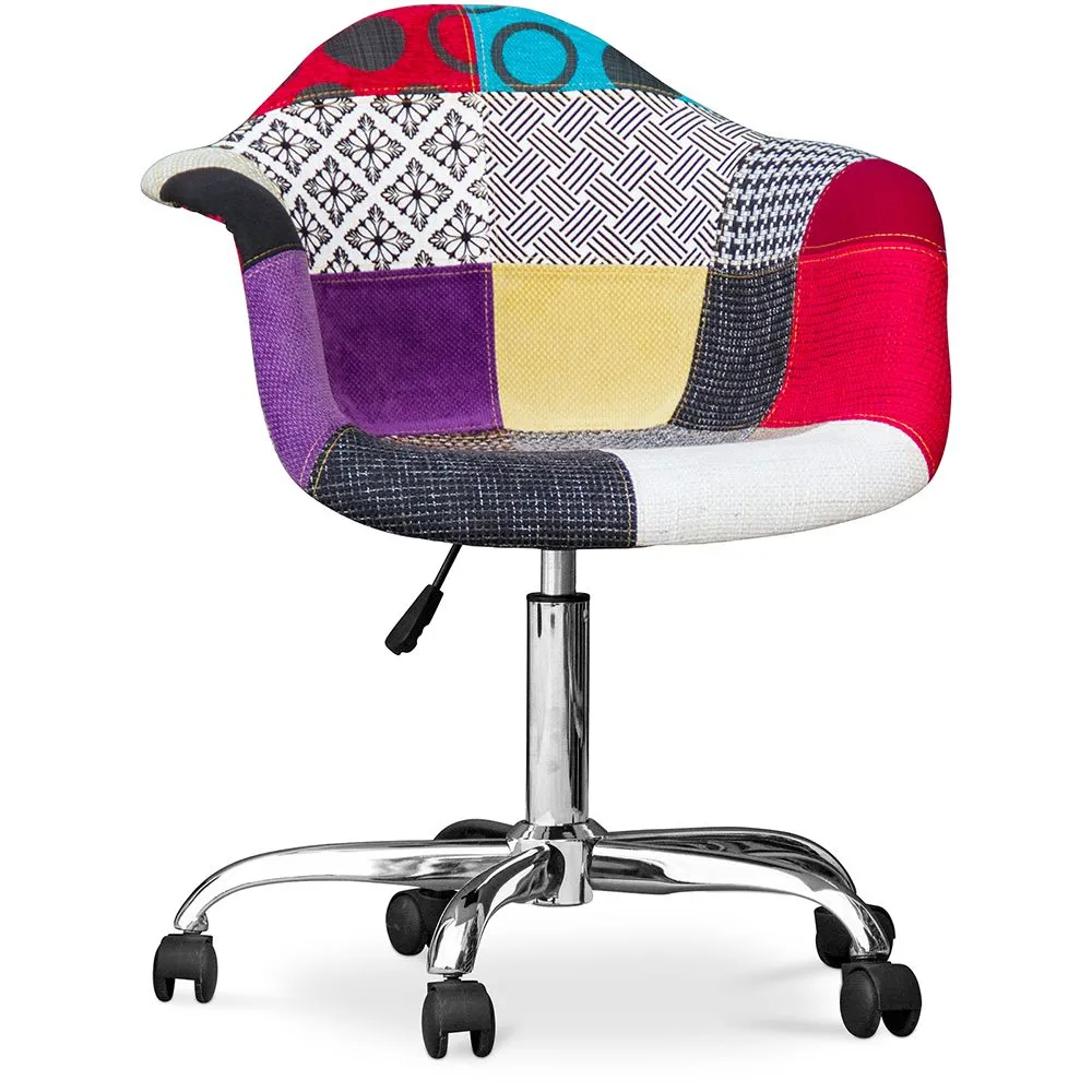 Bürostuhl mit Armlehnen - Schreibtischstuhl mit Rollen - Bezogen mit Patchwork - Ray image 8