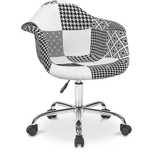 Bürostuhl mit Armlehnen - Schreibtischstuhl mit Rollen - Gepolstert in schwarz-weißem Patchwork - Denisse - Weston image 8