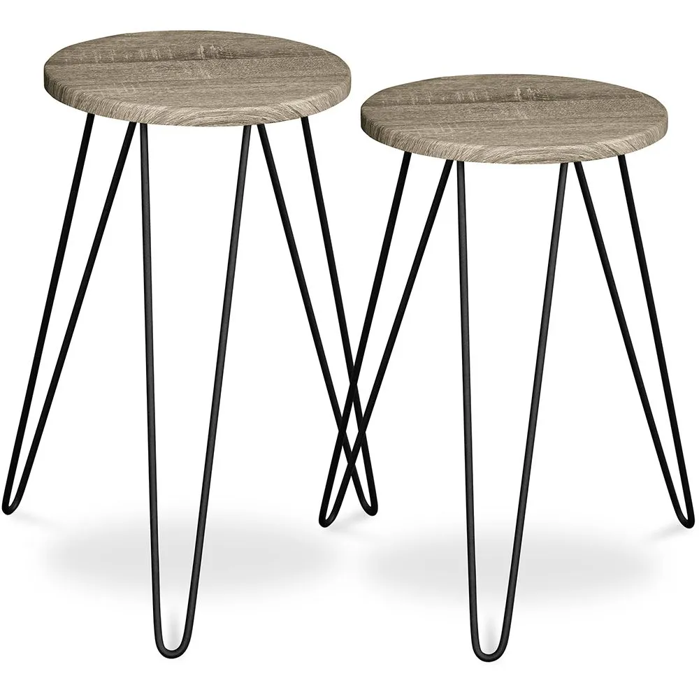 Set aus 2 Beistelltischen - Industriedesign - Holz und Metall - Hairpin image 8