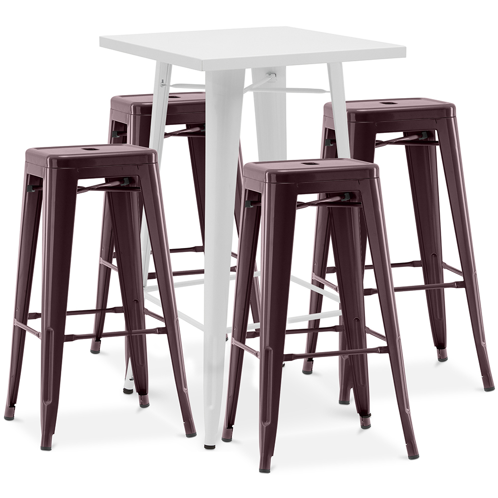 Pack Weißer Hockertisch & 4 Barhocker Industriedesign - Metall - Metall - Neuauflage - Bistrot Stylix image 8