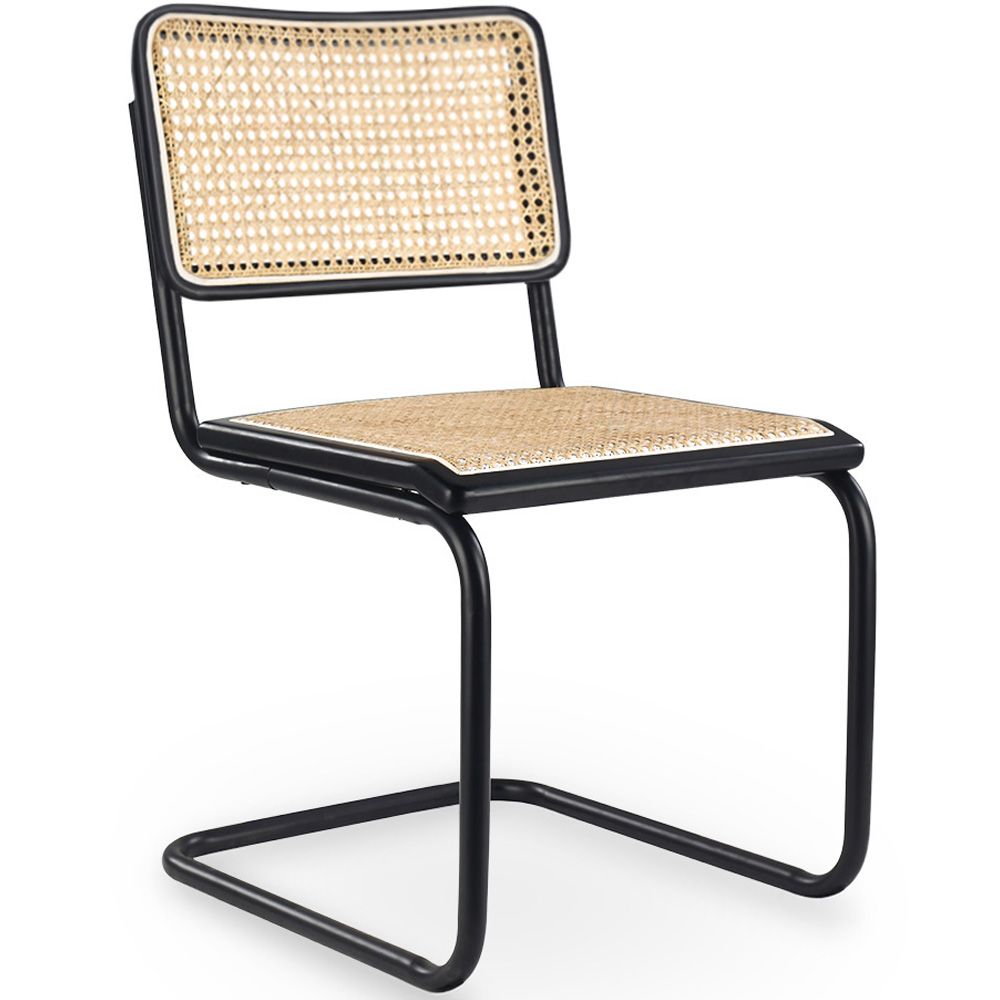 Esszimmerstuhl - Vintage Design - Holz und natürliches Rattan - Schwarz - Bastral image 8