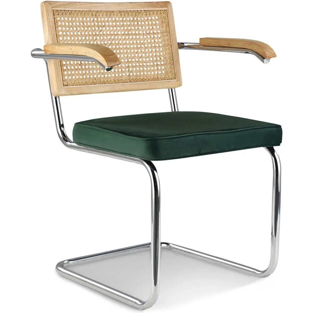 Esszimmerstuhl mit Armlehnen - Samtpolsterung - Holz & Rattan - Martha image 8