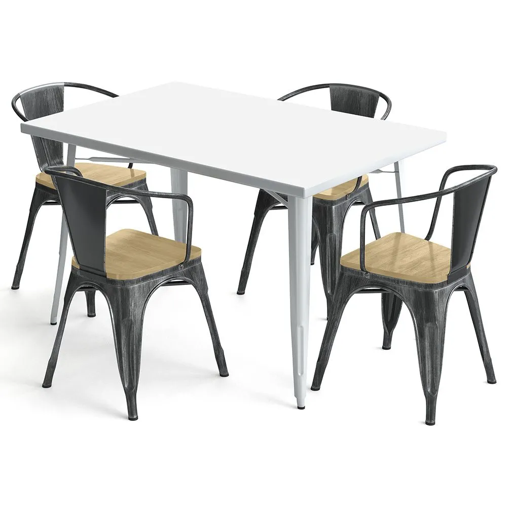 Pack Esstisch und 4 Esszimmerstühle mit Armlehnen Industriedesign - New Edition - Bistrot Stylix image 8