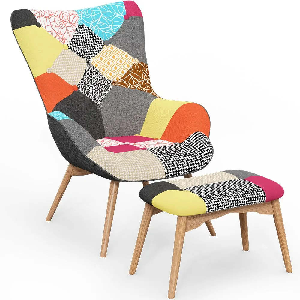 Sessel mit Fußstütze - Bezug aus Patchwork-Stoff - Kontur image 8
