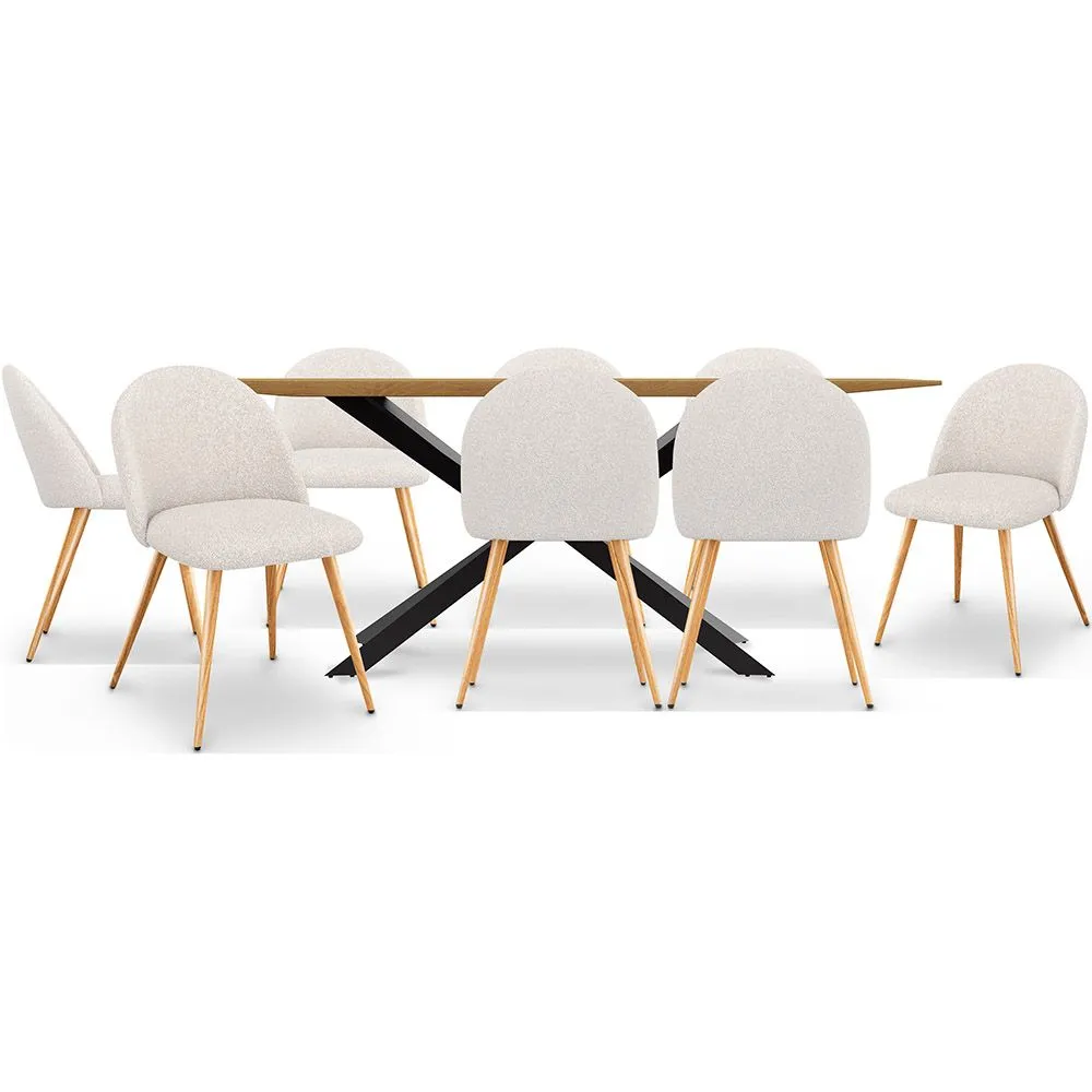 Pack Esstisch aus Holz im Industriedesign (220cm) & 8 gepolsterte Bouclé-Esszimmerstühle - Evelyne image 8