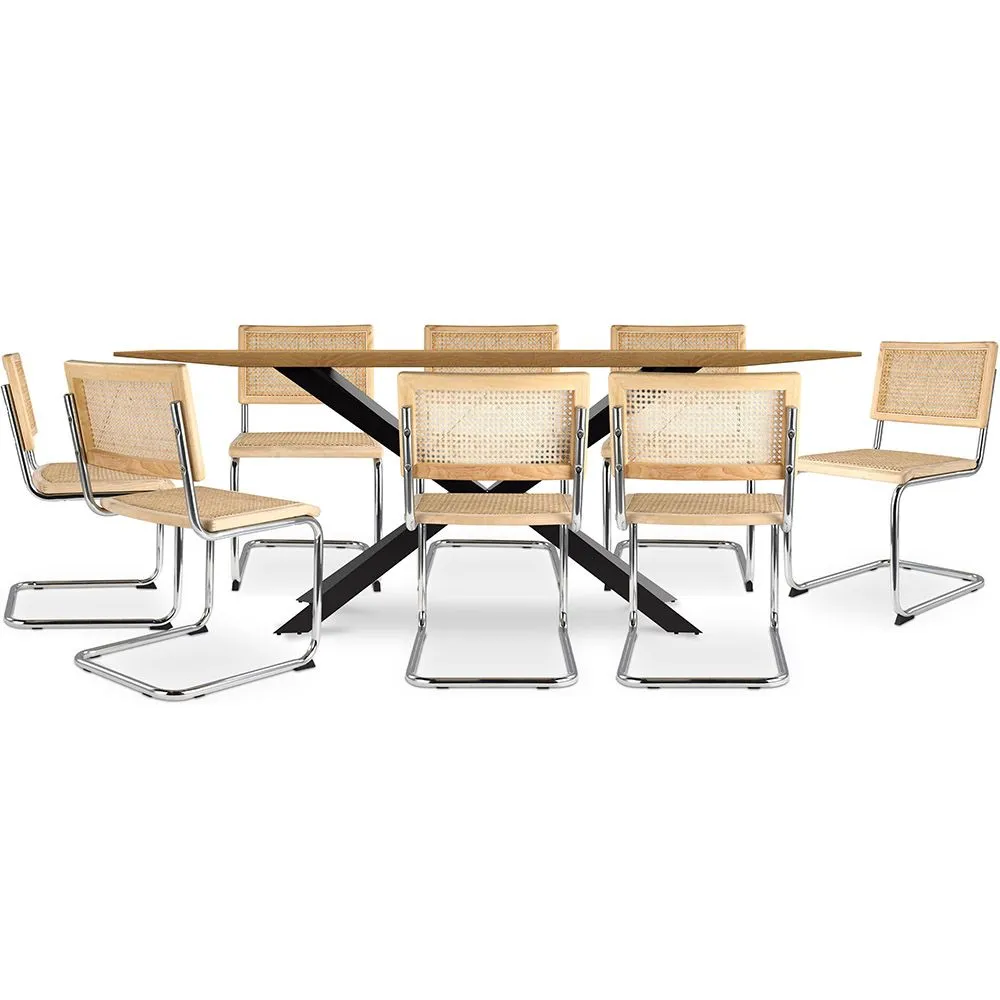 Packung Industrial Design Esstisch aus Holz (220cm) & 8 Rattan-Esszimmerstühle - Bruna image 8