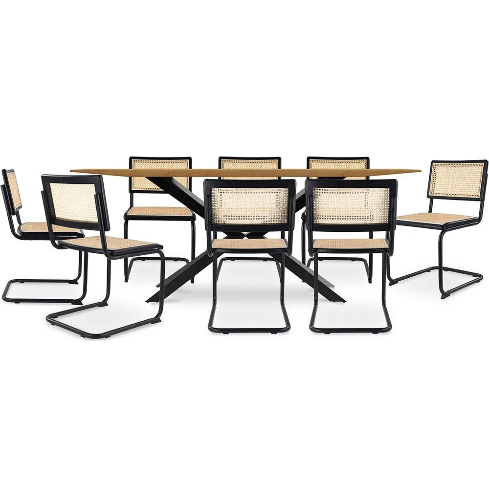 Pack Industrial Design Esstisch aus Holz (220cm) & 8 Rattan-Esszimmerstühle - Bastral image 8