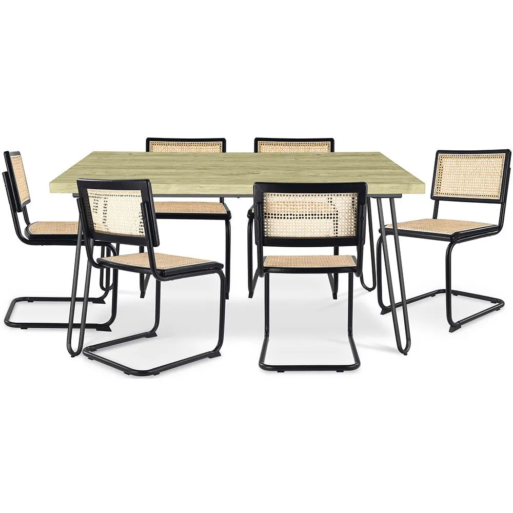 Pack Industrial Design Esstisch 150cm & 6 Rattan-Esszimmerstühle - Bastral image 8