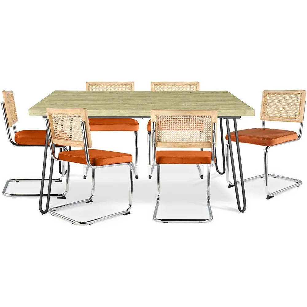 Packung Industrial Design Esstisch 150cm & 6 Rattan-Esszimmerstühle - Samtpolsterung - Martha image 8