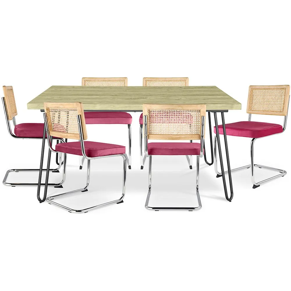 Packung Industrial Design Esstisch 150cm & 6 Rattan-Esszimmerstühle - Samtpolsterung - Martha image 8