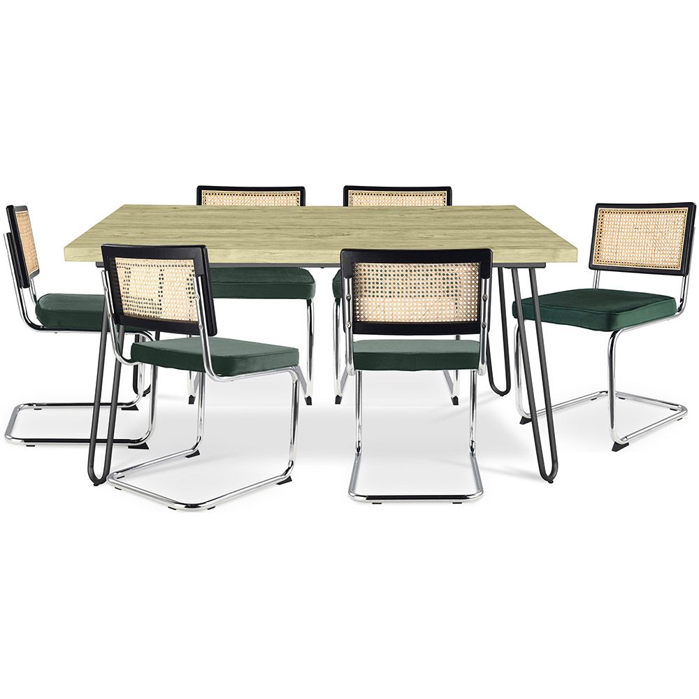 Packung Industrial Design Esstisch 150cm & 6 Rattan-Esszimmerstühle - Samtpolsterung - Hyre image 8