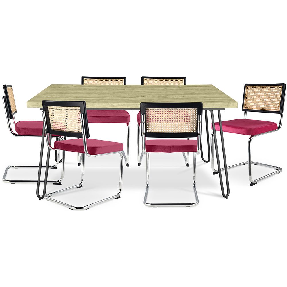 Packung Industrial Design Esstisch 150cm & 6 Rattan-Esszimmerstühle - Samtpolsterung - Hyre image 8