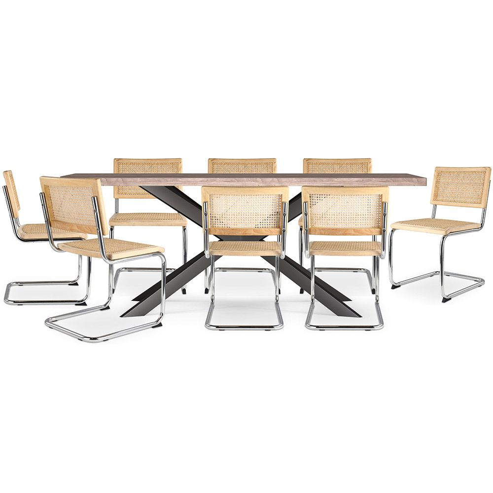 Packung Industrial Design Esstisch aus Holz (200cm) & 8 Rattan-Esszimmerstühle - Bruna image 8