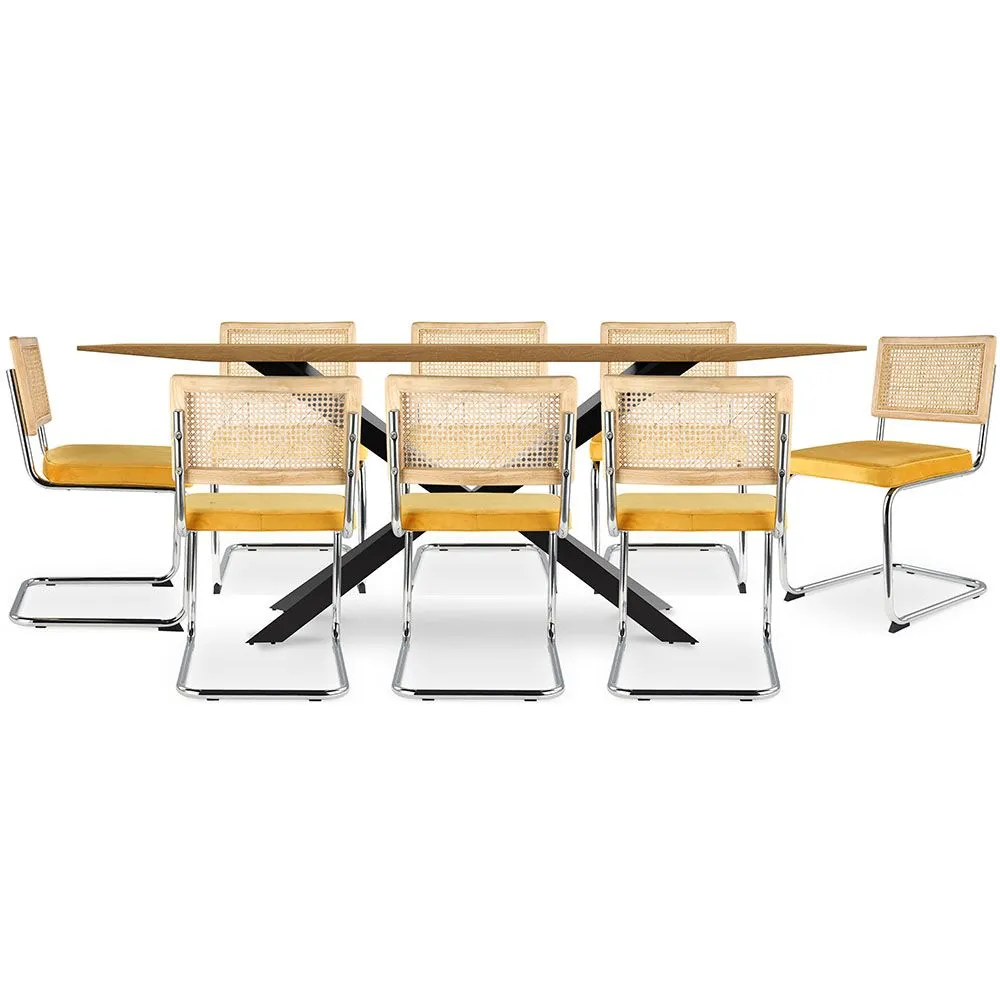 Pack Esstisch aus Holz im Industriedesign (220cm) & 8 Rattan-Esszimmerstühle - Samtpolsterung - Martha image 8