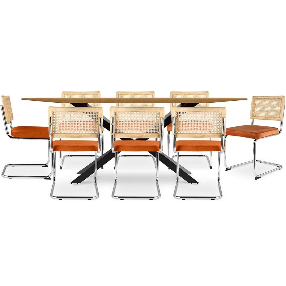 Pack Esstisch aus Holz im Industriedesign (220cm) & 8 Rattan-Esszimmerstühle - Samtpolsterung - Martha image 8