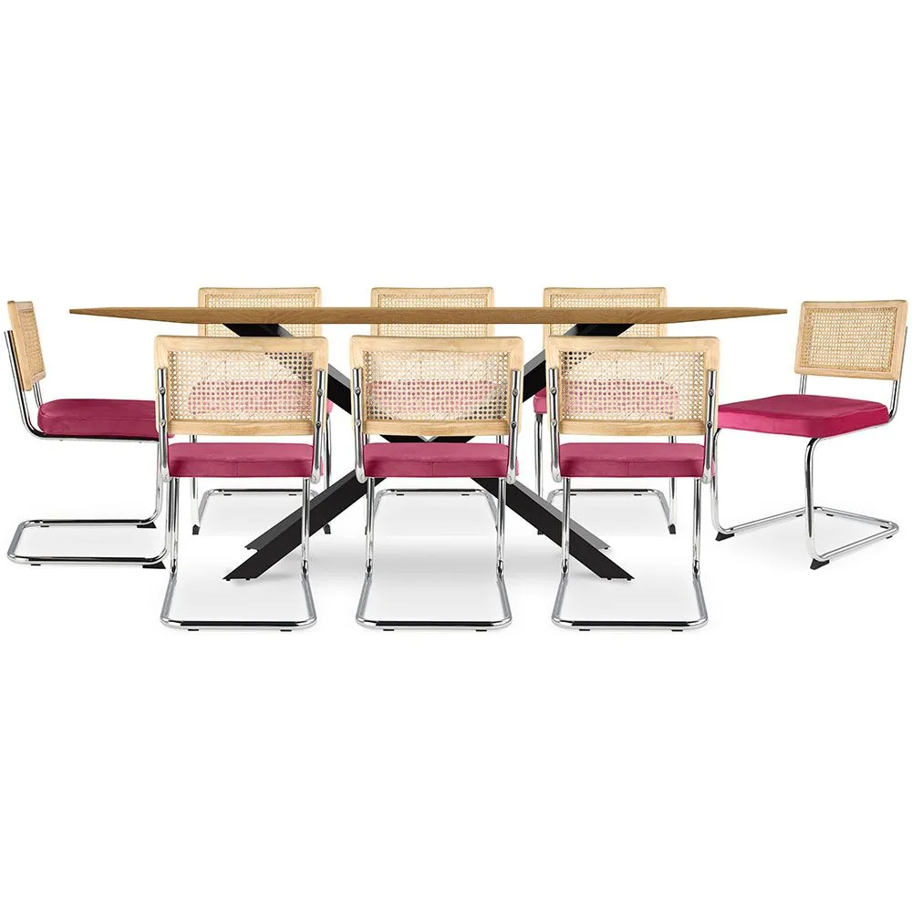 Pack Esstisch aus Holz im Industriedesign (220cm) & 8 Rattan-Esszimmerstühle - Samtpolsterung - Martha image 8