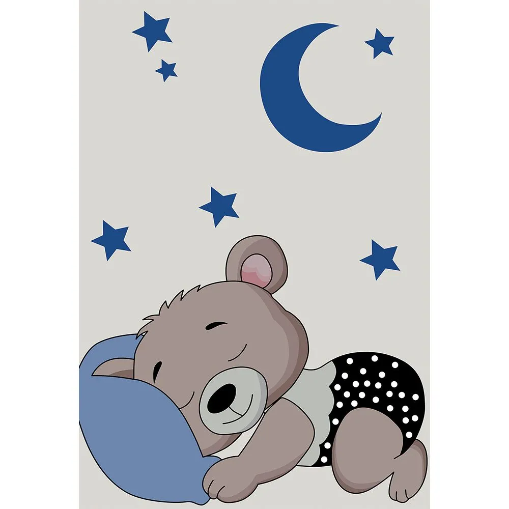 Großer Kinderteppich mit Schlafendem Bär Motiv - Blau und Grau (290x200 cm) - Hercai image 8