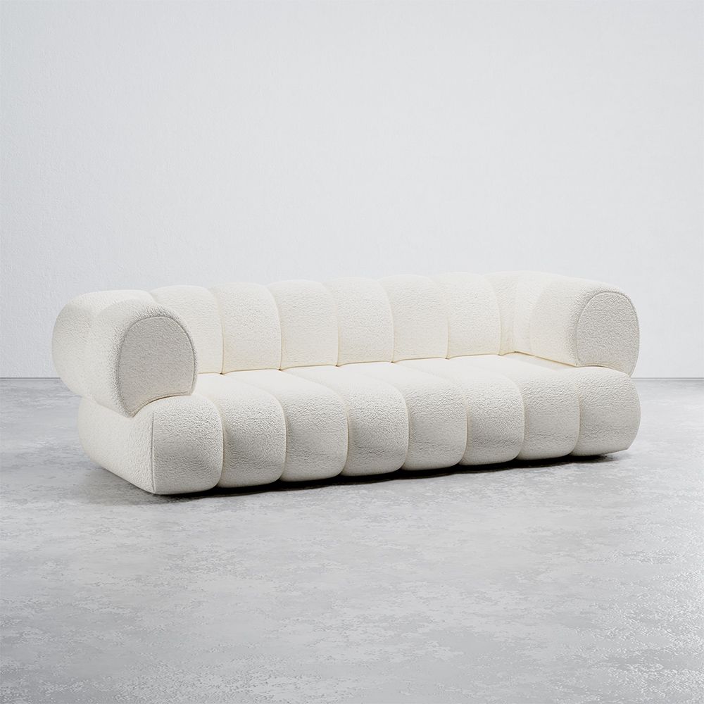 Bouclé Gepolsterte Couch - Moderner Stil - 2/3 Sitzplätze - Gebogener Teddy image 8