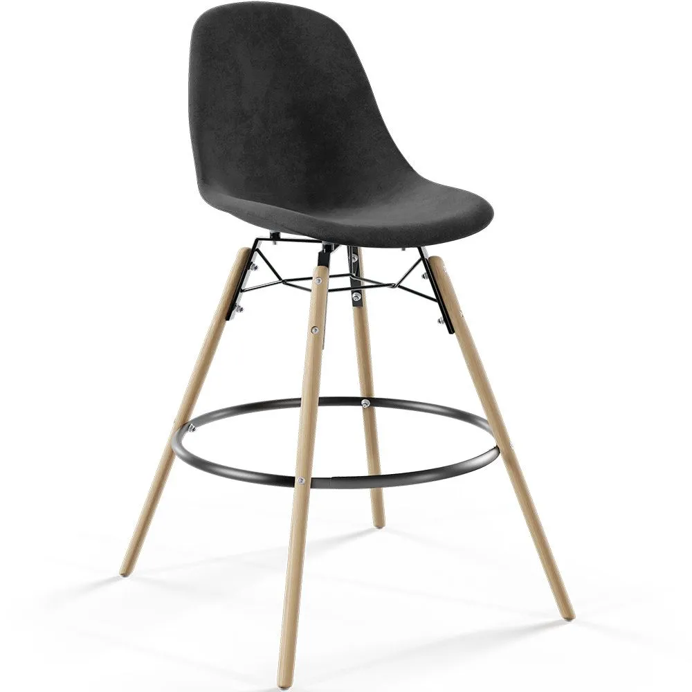 Barhocker aus Samt - Skandinavisches Design und Holzbeine - Skögur image 8