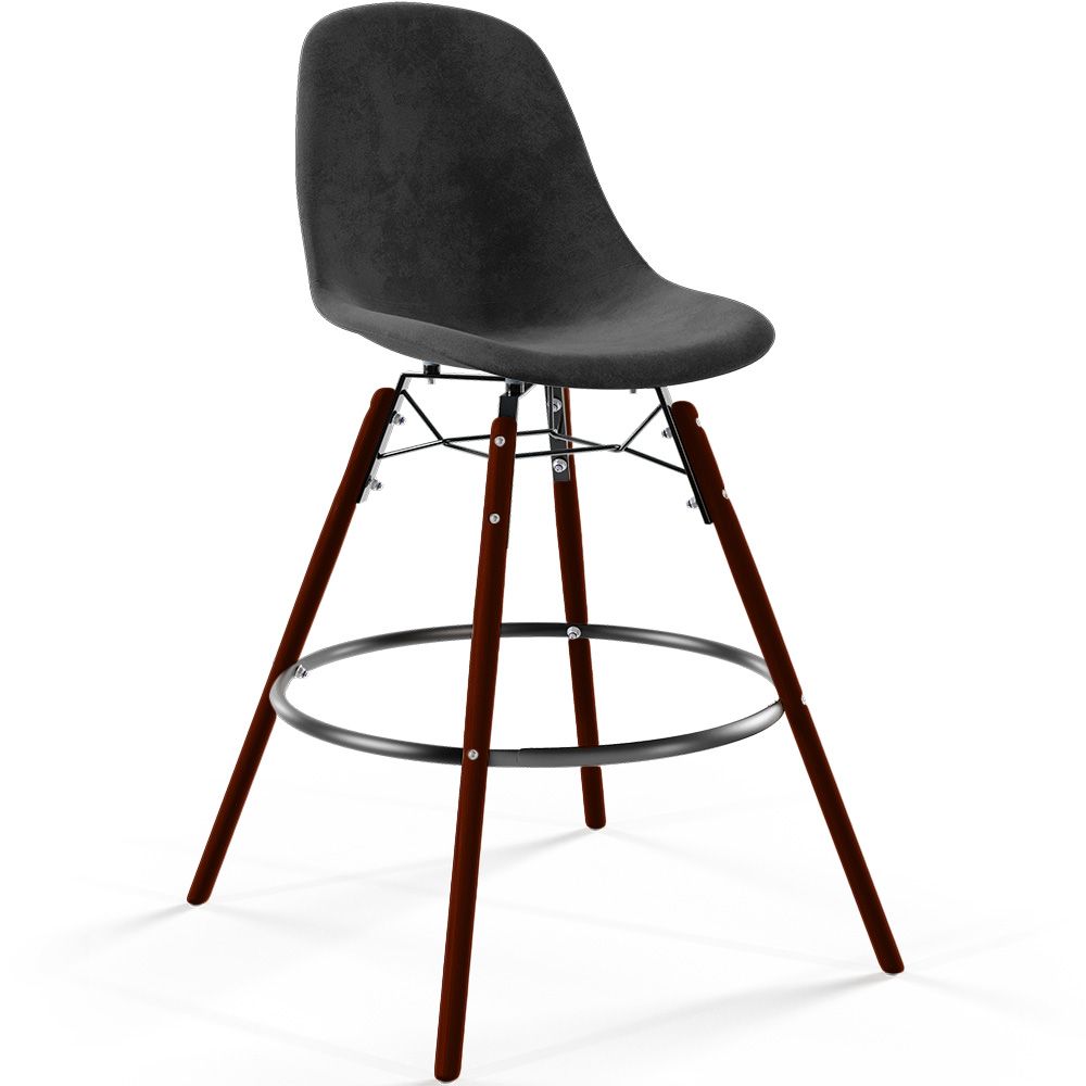 Barhocker aus Samt - Skandinavisches Design und Dunkle Holzbeine - Skögur image 8