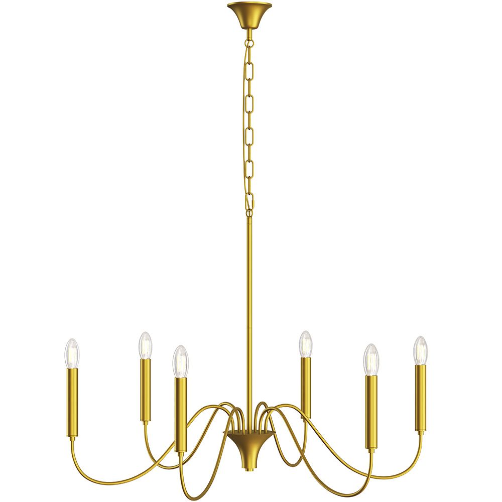 Goldene Pendelleuchte mit 6 Armen – Moderner Kronleuchterstil aus Metall - Vintessa image 8