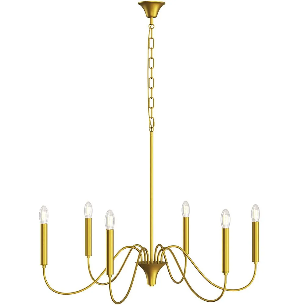 Goldene Pendelleuchte mit 6 Armen – Moderner Kronleuchterstil aus Metall - Vintessa image 8